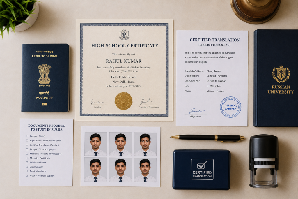 Documents required to study in Russia without IELTS - passport, certificate, translation