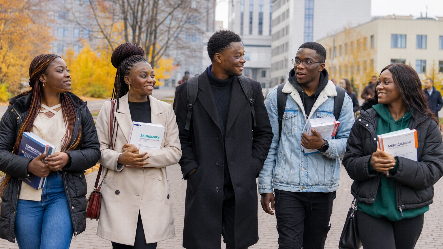 Nigerian students studying at a Russian university campus
